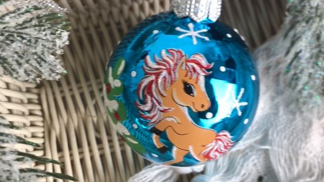 Ёлочный шар ЗОДИАК: ЛОШАДКА АЛИСА, стекло, синий, 60 мм, С29-лош-2-син