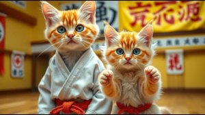 Путь карате мамы-кошки и её котёнка 🐾 ❤️ #весёлыекошки #котёнок