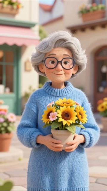 Солнечные цветы и радость старшей дамы #анимация #цветы #радость