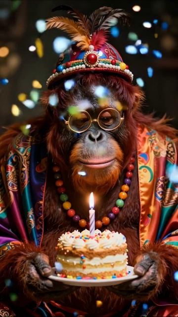 Смешной день рождения орангутанга! 🎉 #праздник #орангутанг #веселье