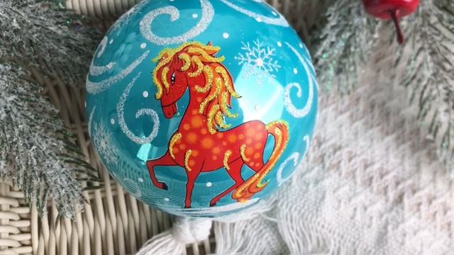 Ёлочный шар ЗОДИАК: КОНЬ ЯРИК, стекло, голубой, 85 мм, С206-лош-2-гол