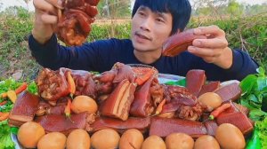 #MUKBANG Свинина с соусом из  морепродуктов и свежими овощами! ASMR ЕДА НА КАМЕРУ ОБЖОР ОБЕД