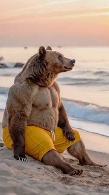 Медведь на пляже