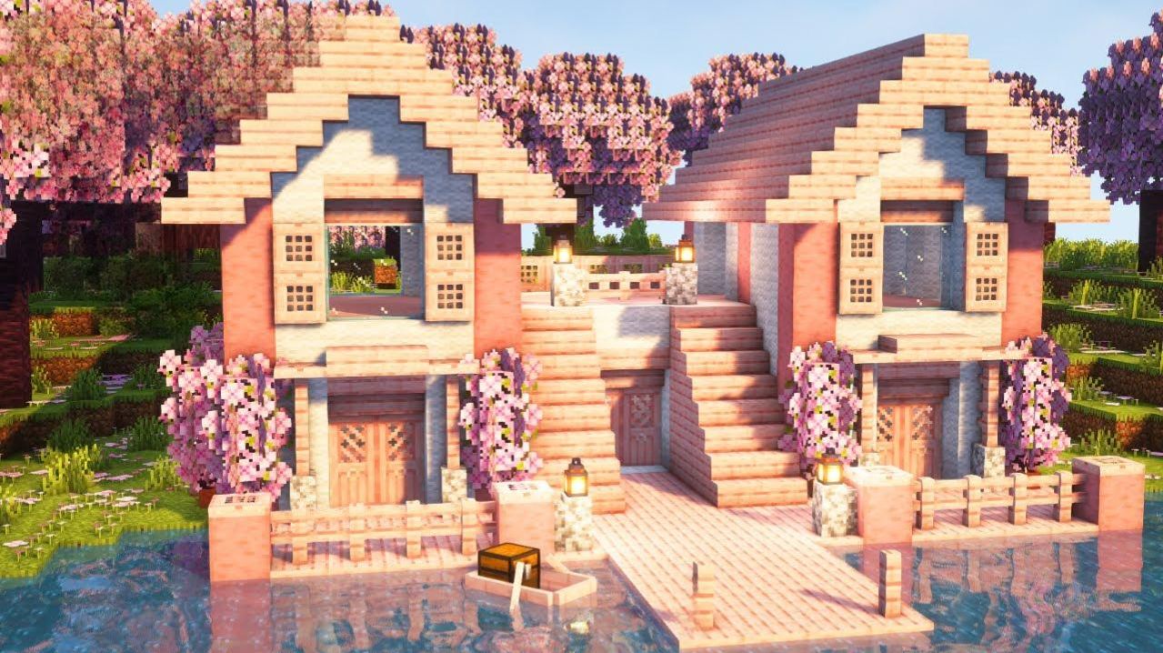МАЙНКРАФТ Как построить дом выживания из цветущей вишни - Майнкрафт гайд туториал новые видео