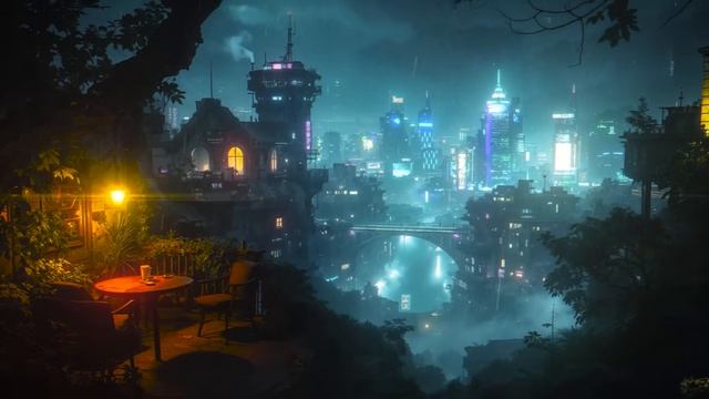 A cyberpunk hideout Overlooking Night City ｜ PURE Cyberpunk Ambient Bliss