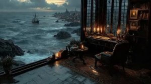 Dark Academia at the Oceans Edge Seaside Background for Focused Work Melancholic Piano