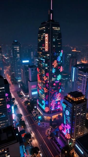 Ночной город: яркие огни и впечатляющие здания #город #ночь #огни #архитектура