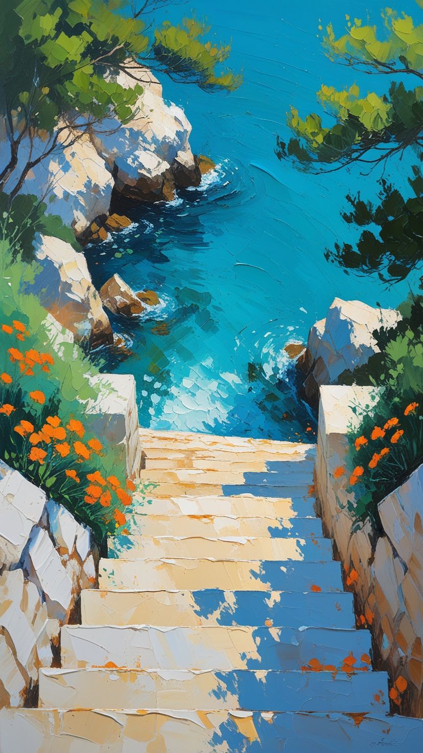 ИИ пишет картину мазок за мазком — ступени к морю
