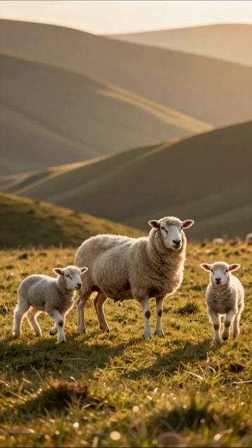 Счастливая семья овец на зеленом лугу #овцы #природа #сельское #животные