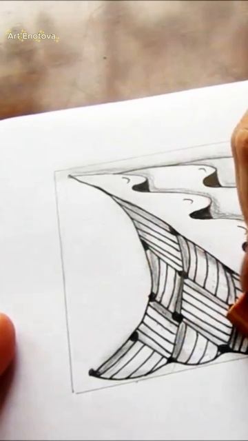 Узоры из линий зендудлинг. Узор волна в квадрате