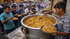 Внутри мега-овощного панира с кусочками сои и Бириани. Экстремальная уличная еда в Индии