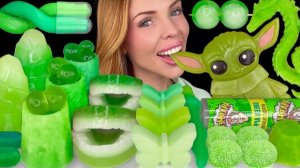 АСМР МУКБАНГ |Зеленые десерты, Мармелад "Звездные войны Йоды", Съедобный слайм, Желе из кислых яблок