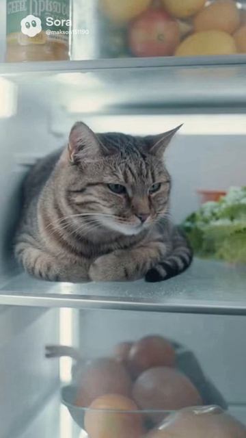 Кот в холодильнике #sora #ии #cat #funny #холодильник #юмор #угар #смех #кот
