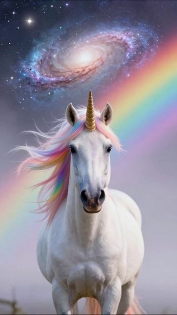 Волшебный единорог под радугой и галактикой #единорог #фантазия