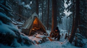 Зимний кемпинг в одиночестве в теплом палатке под снегом