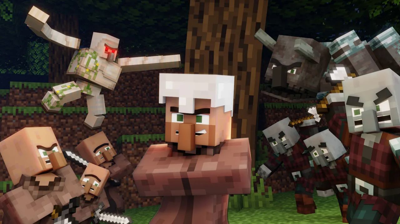 Битва за выживание: деревенский житель против орды мобов Майнкрафт