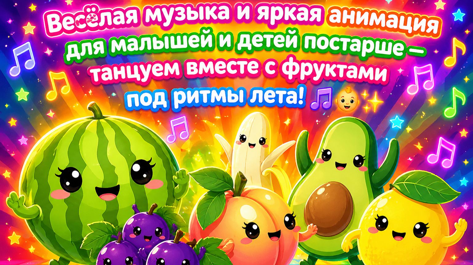 Весёлая музыка и яркая анимация для малышей и детей постарше  танцуем вместе с фруктами под ритмы л