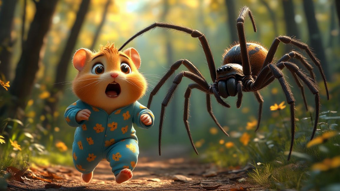 Мультики для детей.На хомяка напал огромный паук .