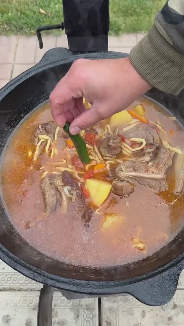 Казахский суп кеспе в казане 🥘