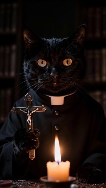 Кот-священник: тайный ритуал в темноте #кот #мистика #хитрость
