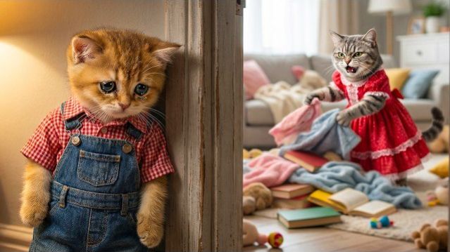 Рыжего котёнка отчитывает мачеха – папа-кот срочно мчится домой! 🐱💔