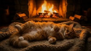 Урчание кота на фоне звука камина.Спите сладко 🥰