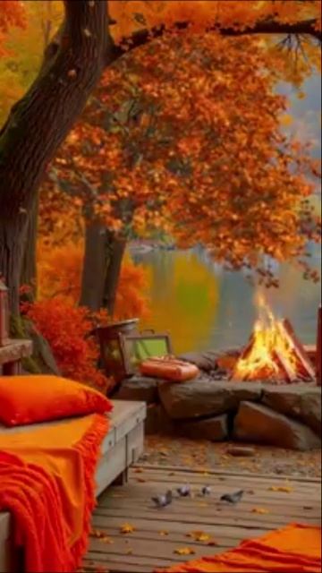 🍂 Отдых у камина на осенней террасе | Релакс-джаз и звуки природы🎶