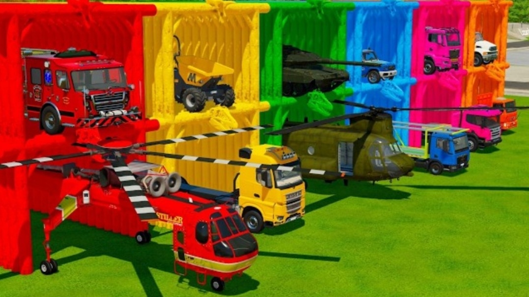 Мультфильм про Пожарную Машину, Полицейские Машины И Танк С Грузовиками И Вертолетами!