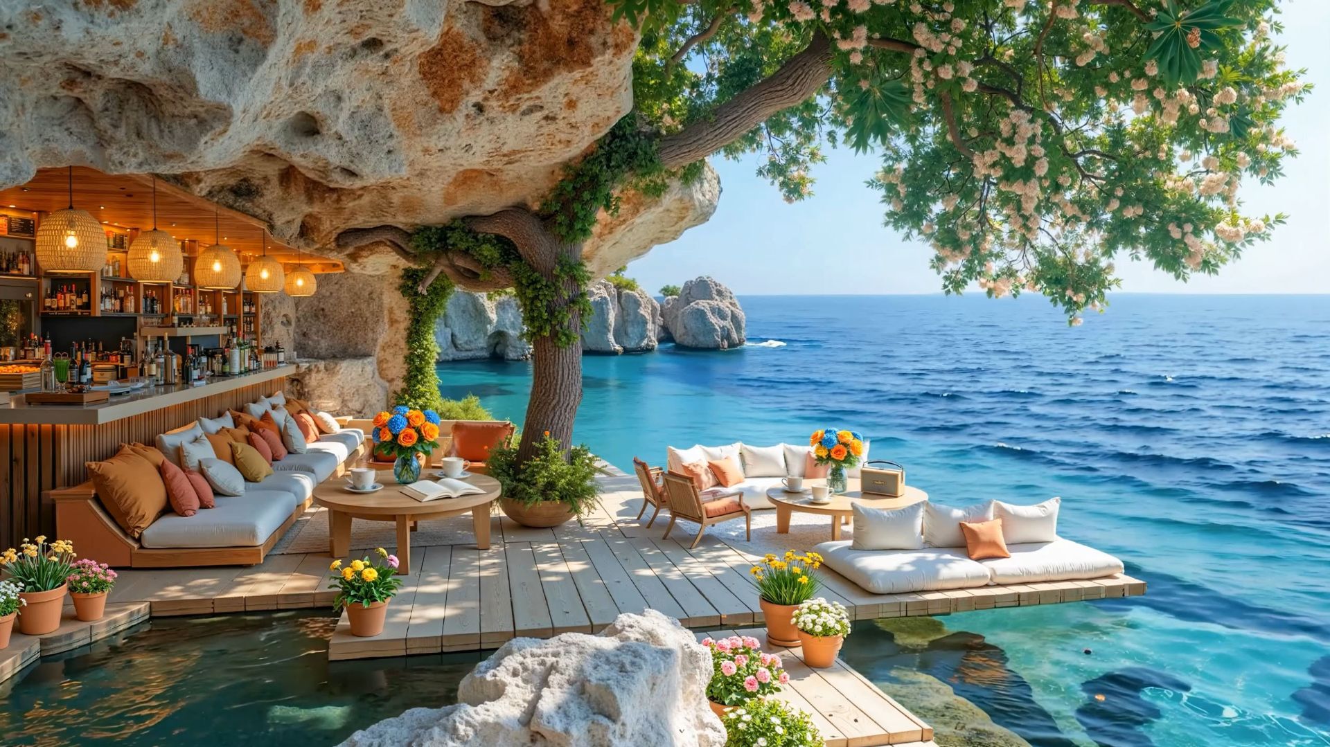 Дневной джаз у Океана 🌊 Уютное кафе на скале для отдыха и релакса