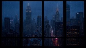 4К Уютный Вечер под Грозу в Нью-Йорке | Вид из Окна Небоскрёба со Звуками Дождя для Проектора