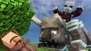 Эпическая схватка: житель против скелета на монстре Майнкрафт