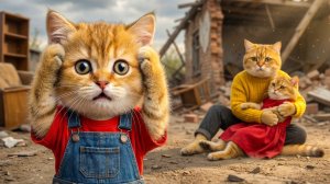 Мама-кошка в опасности во время землетрясения – рыжий котёнок в тревоге отправляется на её поиски!