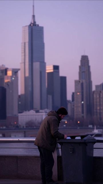 Жизнь на грани: человек у мусорного бака в городе #Москва #социальныепроблемы