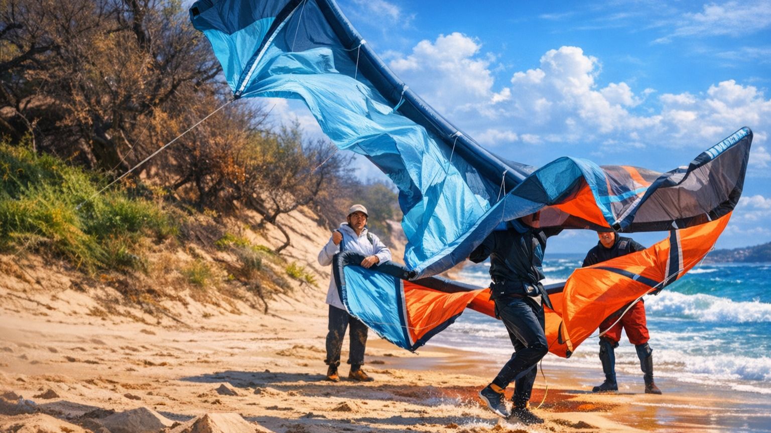 Обстановка на море в Анапе 🌊 Пляж Санпарко 🏖️ Строят подъездную дорогу 🚧Кайтеры покоряют волны 🪁