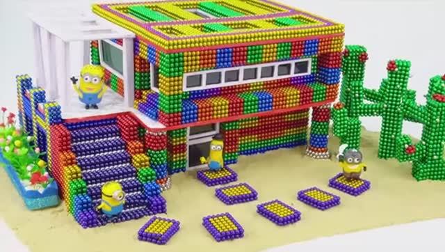 Мультики для детей. Собираем из магнитных шариков дом, деревья.