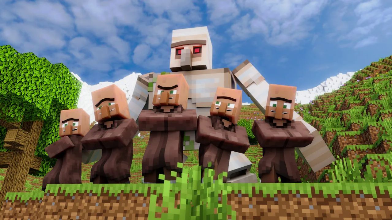 Железный голем и жители: союз ради защиты деревни Майнрафт