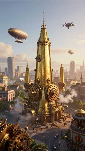 Загадочный мир паровых машин и дирижаблей #стимпанк #архитектура #графика