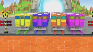 Мультик про поезда. Яркие поезда едут рельсам. Мультики про машинки для лет и малышей