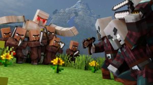 Осада деревни: голем ведёт жителей в бой Майнкрафт