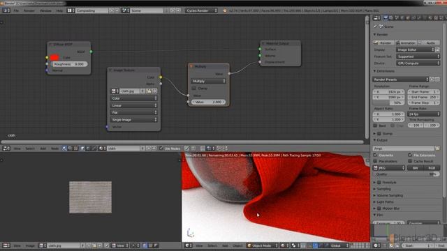 Симуляция ткани в Blender - часть 2 Создание материала ткани с отверстиями в Cycles смотреть онлайн
