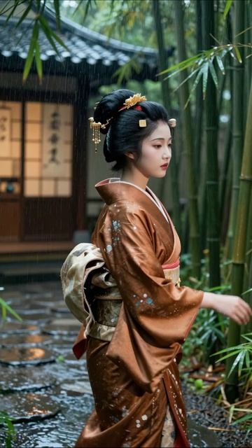 Красота японской культуры под дождем #культура #япония #кимоно #природа