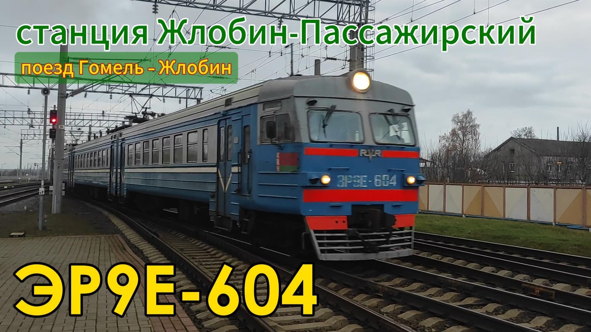 Электропоезд ЭР9Е-604 прибывает на станцию Жлобин-Пассажирский