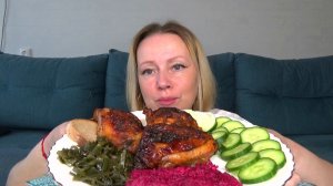 Мукбанг от Яновны Бедра куры запеченные в духовке, свекла с чесноком, морская капуста. Еда