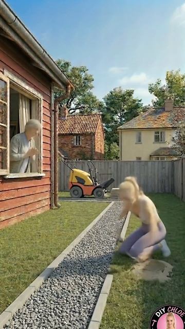 Она убрала на заднем дворе...