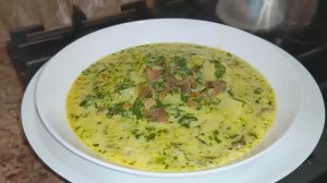 Грибной суп со шпинатом.