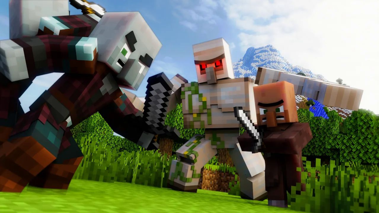 Битва эпох: железный голем против зомби-иссушителя Майнкрафт