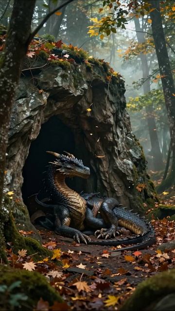 Дракон в лесной пещере: тайны древних легенд #дракон #легенды #фэнтези