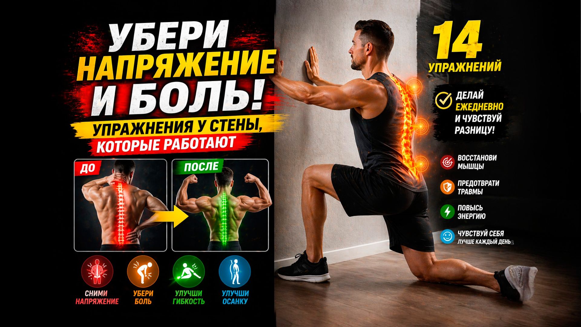 🔥 УБЕРИ НАПРЯЖЕНИЕ И БОЛЬ! Упражнения у Стены, Которые Работают
