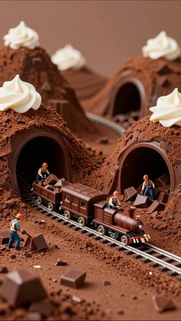 Шоколадные горы: забавное строительство на железной дороге #шоколад #декор