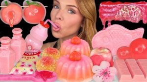 АСМР МУКБАНГ | Розовые десерты, Клубничное вафельное печенье, Персиковый "КитКат", Медовые соты